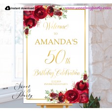 Red Roses 50th Birthday Party Welcome sign template,(16) Red Roses 50th Birthday Party Welcome sign template,(16)